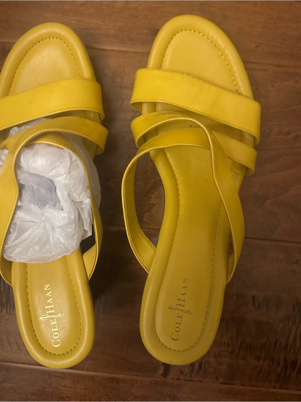 Cole Haan Yellow Leather Cross-Strap Slide Mules